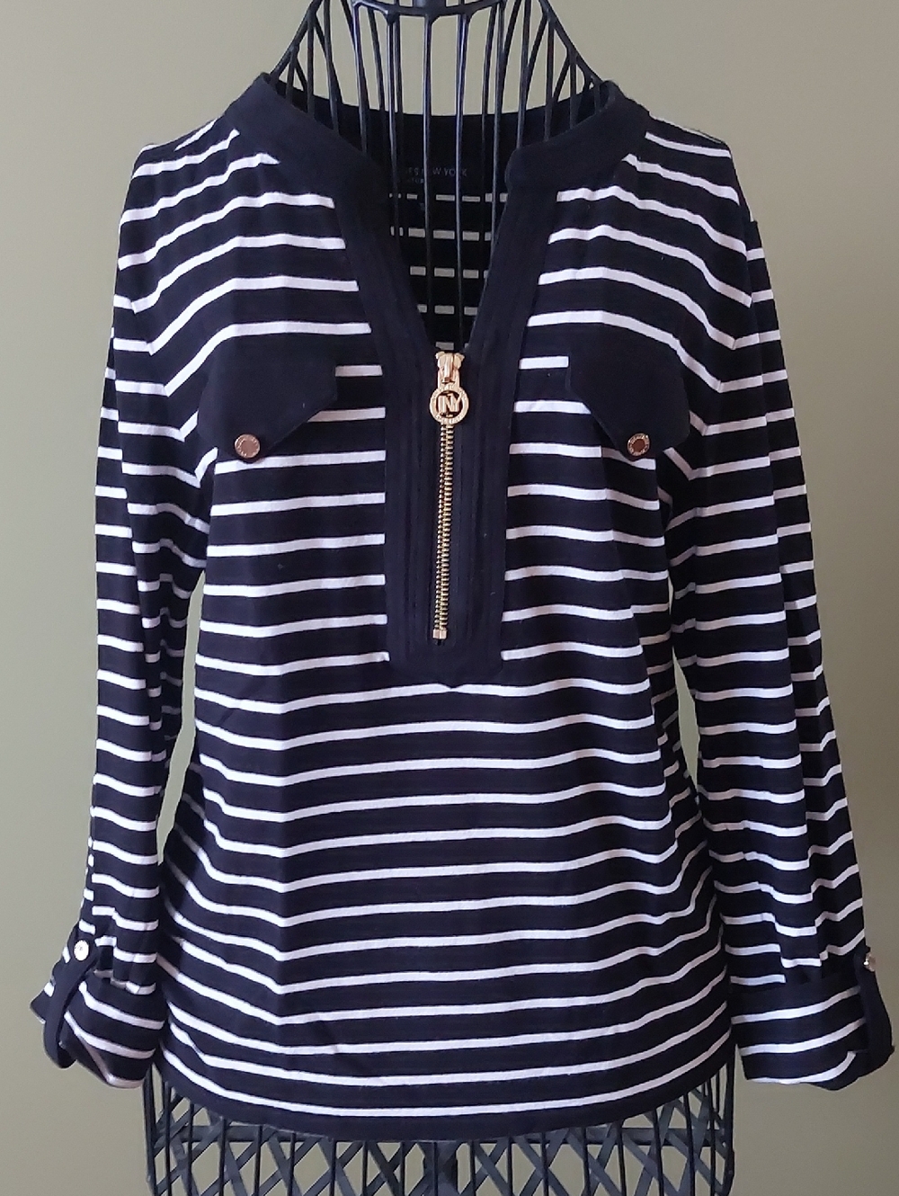 🌟HOST PICK🌟  Jones New York Navy and White Striped Zip-Front Tunic
